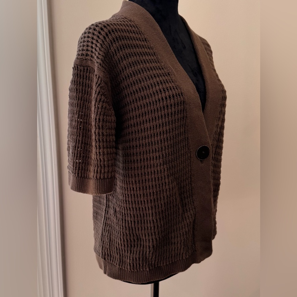Josephine Chaus one button open weave ladies shrug‎ sweater size XL cotton brown - Picture 8 of 16